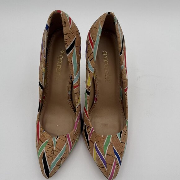 ShoeDazzle Shoes Womens Size 6 Multicolor Cork Stiletto High Heels Pointed Toe - Picture 2 of 9